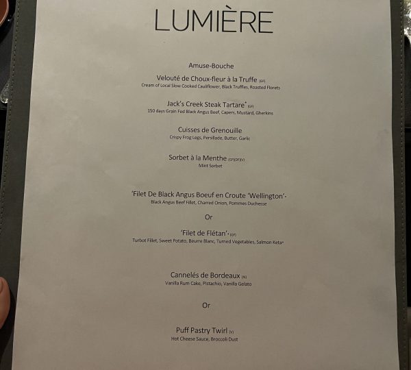 Scenic Eclipse Dining Lumier Menu