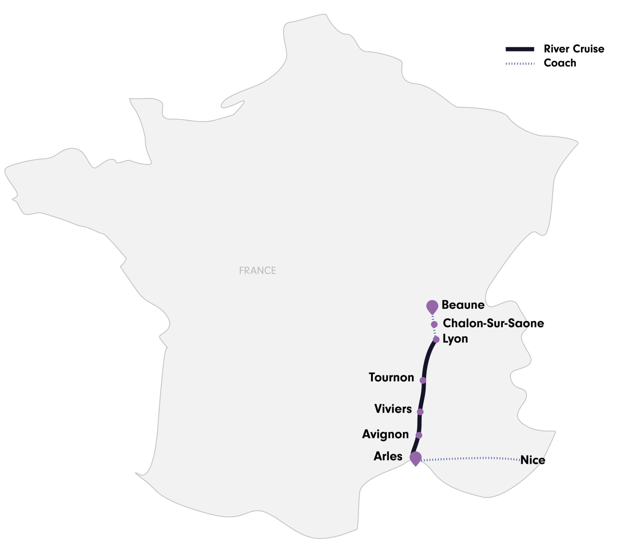 Sensations Of Lyon & Provence River Cruise Map