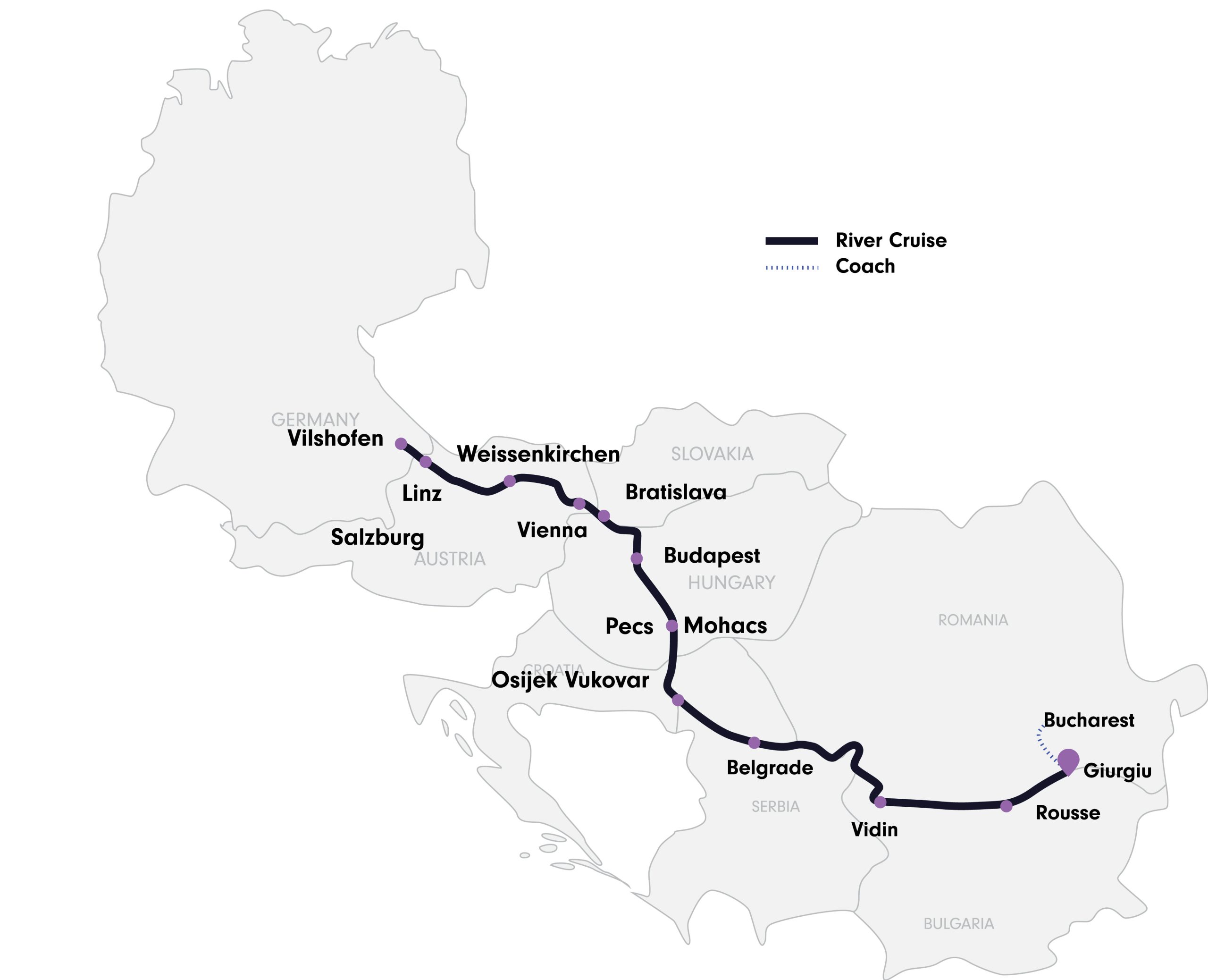 AMA Grand Danube River Cruise Map